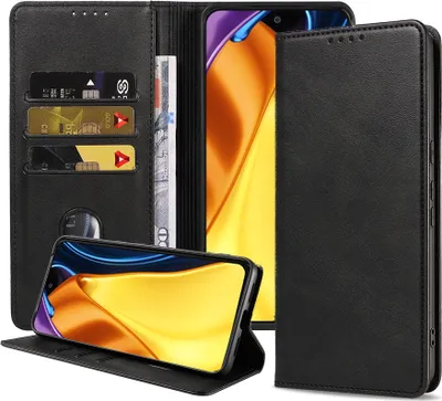 Produktbild von Smartphonica Handytasche passend für Xiaomi Poco M3 Pro 5G Kunstlederhülle mit Magnetverschluss und Kartenhalter Buchhülle mit Klappe - Schwarz