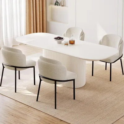 Productafbeelding van Eetkamerset met tafel en 4 stoelen, Scandinavisch design, wit, 220 cm