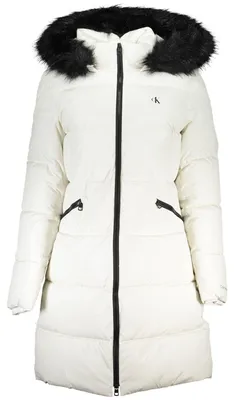 Produktbild von Elegante Damenjacke Weiß mit Fellkapuze und Kontrastdetails