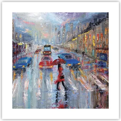 Produktbild von Poster - Poster ohne Rahmen - Acryl Stadt Regen - 40x40 cm - Wand Bild - Wanddeko - Wandbilder - Kunstposter - Wandposter - Bilder - Kunstdruck - Wanddekoration - Wandbild - P2XAC40x40-4251