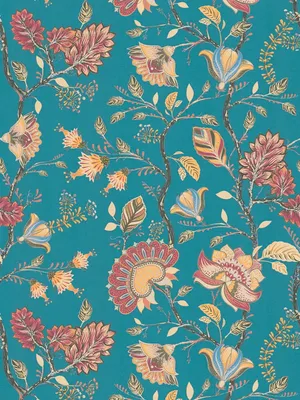 Produktbild von Vliestapete mit floralem bunten Muster - Blau, Gelb, Rot