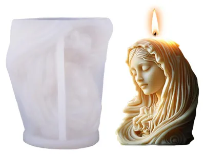 Produktbild von Silikonform, religiöses 3D-Bild der Jungfrau Maria/Jesus, gegossen aus Epoxidharz für Heimdekoration, DIY-Kerzenherstellung, Kuchendekoration und Seife.