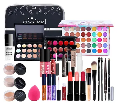 Productafbeelding van Make-up set voor dames, bestaande uit 27 onderdelen, inclusief tas, oogschaduw en lipgloss. Ideaal als cadeau