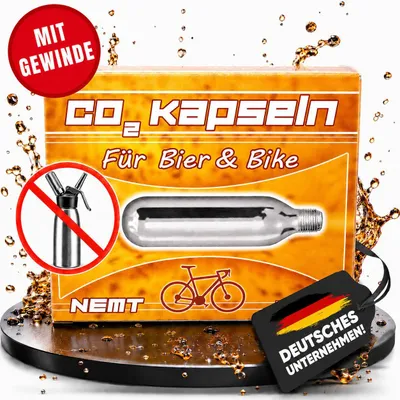 Produktbild von 10 x NEMT Bierkapseln 16g Co2 für Bierzapfanlagen mit 16g Kohlensäurekapseln MIT Gewinde