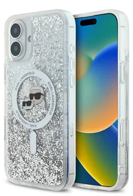 Zdjęcie produktu dla Etui Karl Lagerfeld Liquid Glitter Karl&Choupette do iPhone 16 Plus
