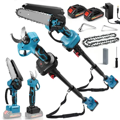 Produktbild von 25 mm Elektrische Astschere & 6 Zoll Akku Kettensäge mit 2×2,0 Ah Akku und 1-1,7 m Teleskopstange, Hochentaster Gartenschere Arbeitshöhe bis 4 m