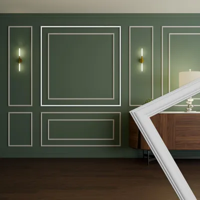 Produktbild von HEXIM Stuckleisten Wandrahmen Sets HDPS weiß - Auswahl an Größen für Wand, Decke, Bilder & Spiegel - Designlösung für Wandverzierungen im Innenausbau (RM16-G 140X140CM)