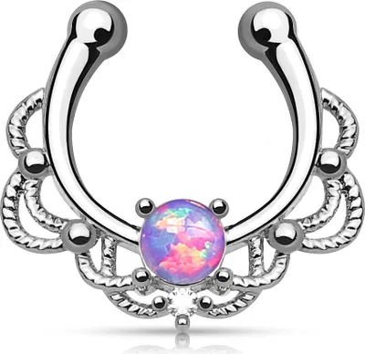 Produktbild von Nasenpiercing Nasenring Fake Piercing Septum Opal Septum Hanger silber-purple