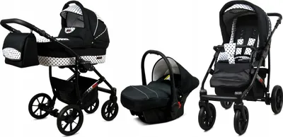 Obrázek produktu pro BabyLux® Largo | Kocárek 3v1 Set | Black Dots | Kombinovaný kocárek | Set kocárku | Buggy +