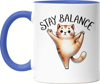 Produktbild von Stay Balance Tasse Blau Geschenkidee für Katzenliebhaber und Yogafans