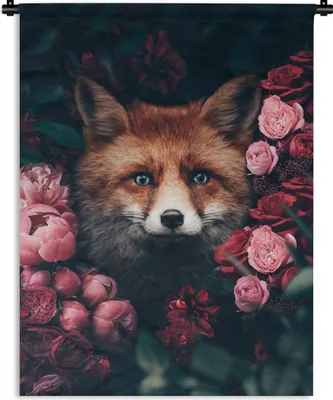 Produktbild von MuchoWow® Wandteppich Wandbehang Fuchs - Blumen - Tiere 150x200 cm Tapisserie Dekoration Wandtuch - Wandaufhängung - Moderner