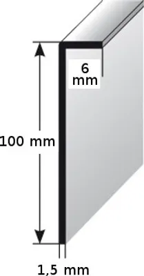 Produktbild von Einklebe-Sockelleiste für Designbeläge, Höhe: 100 mm, Breite: 6 mm, Aluminium (silber eloxiert), selbstklebend, Typ: 464