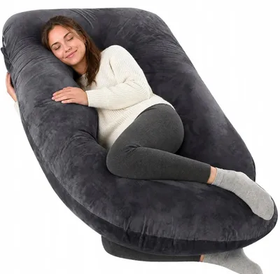 Produktbild von Schwangerschaftskissen - J-förmiges Körperkissen - 130 cm - Kristallvelours - Abnehmbarer Bezug - Seitenschlafstütze - 100 % Polyesterfüllung