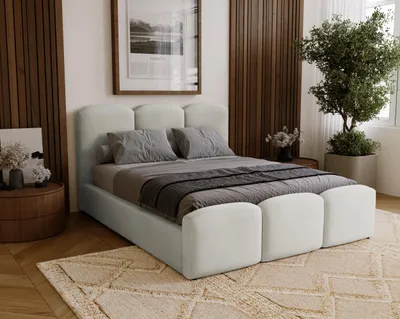 Image de BESILIO Lit rembourré 140x200 Camille – Lit avec rangement et sommier à lattes – Gris clair