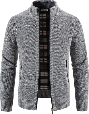 Produktbild von Mofut  Strickjacken für Herren Cardigan Herren  Pullover Strickjacke mit Reissverschluss Stehkragen Winter Hellgrau