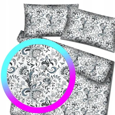 Produktbild von Designpremium Blumenmuster Bettwäsche-Set 160x200 cm Weiß-Grau Baumwolle