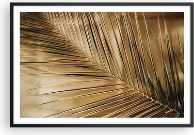 Produktbild von Gerahmtes Poster - Schwarzer Rahmen - Blatt Gold Pflanze - 91,5x61 cm - Wand Bild - Wanddeko - Wandbilder - Kunstposter - Wandposter - Bilderrahmen - Bilder - Kunstdruck - P2BAA91x61-5041