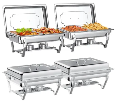 Image de Ensemble de chafing dishes pour buffet, en acier inoxydable, capacité de 8 quarts, pack de 4