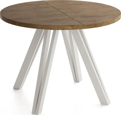 Produktbild von Runder Esstisch Ausziehbar 100–180 cm mit Holzbeinen aus Buchenholz in Kaschmir – Moderner Ausziehtisch für Esszimmer, Küche und Wohnzimmer – Tisch für 4–8 Personen – Eiche Braun Rustikal
