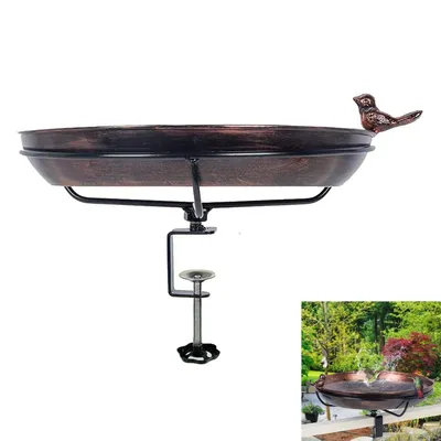 Produktbild von Vogelbad Balkon Metall Kupferoptik 30,5×5 cm Verstellbar Clip Vogeltränke Garten Terrasse