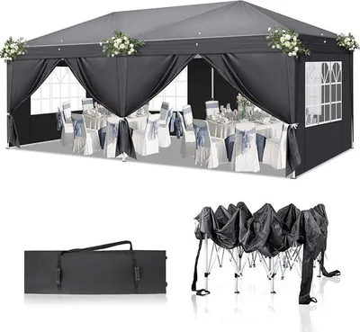 Produktbild von Pavillon 3x6 m,Faltpavillon,Wasserdicht Stabil Winterfest UV Schutz 50+,420D Oxford,Faltbar Höhenverstellbar,Partyzelt,Gartenzelt,Für Garten Camping,Outdoor,Grau,6 Seitenteilen