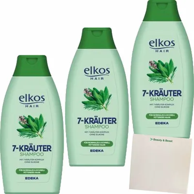 Produktbild von Elkos Shampoo 7-Kräuter 3er Pack (3x500ml Flasche) + usy Block
