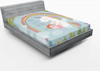 Produktbild von ABAKUHAUS Kindisch Spannbetttuch, Born A Unicorn Beschriftung mit Kleinkind Märchenregenbogen Nebelwald zu sein, 90 x 200 cm, Mehrfarbig