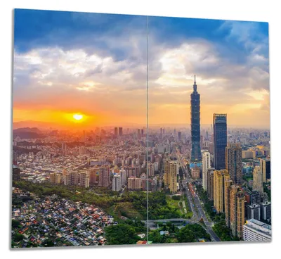 Produktbild von Wallario Herdabdeckplatte aus Glas, Größe 60 x 52 cm 2-teilig, Motiv Skyline mit Wolkenkratzern