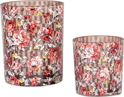 Produktbild von Clayre & Eef Teelichthalter 2er Set Ø 7x8 / 10x13 cm Braun Rot Glas Blumen