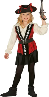 Produktbild von Pirat Abenteuer Kapitän Kostüm Hut Totenkopf Gürtel Karneval Kinder Fasching Schatzkarte Rot Schwarz, Größe: 98/104 Farbe: Schwarz