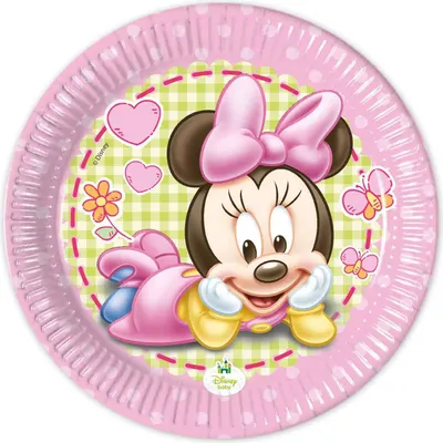Produktbild von Baby Minnie Pappteller für Kindergeburtstage Disney Lizenzartikel Tischdeko 8 Stück bunt 20cm