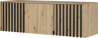 Produktbild von Furniture24 Aufsatz 3 Türiger Nelly 3D für Kleiderschrank 155 cm mit Lamellen Artisan Eiche/Schwarz
