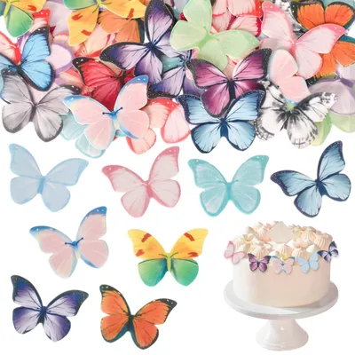 Image de Lot de 50 papillons comestibles pour la décoration de gâteaux