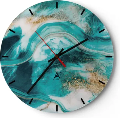 Produktbild von Wanduhr - Rund - Glasuhr - Wasser Meer Ozean - 30x30cm - Schleichendes Uhrwerk - Lautlos - zum Aufhängen bereit - Dekoration Modern - Wanddekoration aus Glas - C3AR30x30-5108