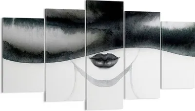 Produktbild von Bild auf Leinwand - Leinwandbild - 5 Teile - Frau Hut Schwarzweiß - 160x85cm - Wand Bild - Wanddeko - Wandbilder - Leinwanddruck - Bilder - Wanddekoration - Leinwand bilder - Wandbild - EA160x85-4301