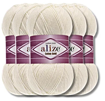 Produktbild von Alize 5x 100g Baumwolle Gold Wolle, Uni, Häkeln, Stricken (Light Cream | 62)