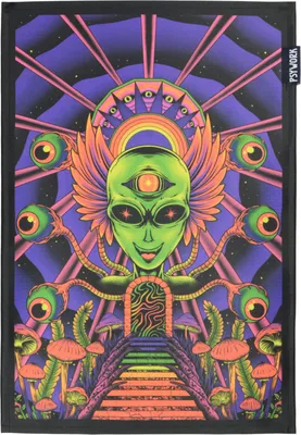 Produktbild von PSYWORK Schwarzlicht Stoffposter Neon "Alien Godness", 30x45cm