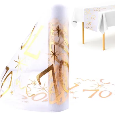 Immagine prodotto di Tovaglia decorativa per il 70° compleanno, 28 cm x 10 m, poliestere, colore bianco e oro