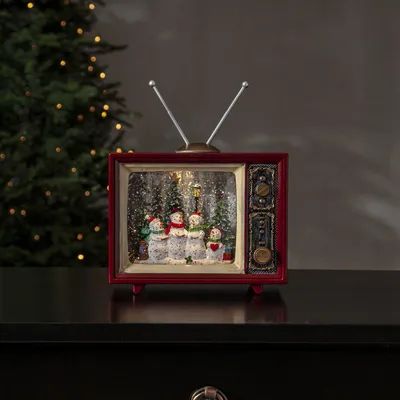 Zdjęcie produktu dla Dekoracja świąteczna telewizor z bałwankami w brokatowym płynie Led VINTER na baterie