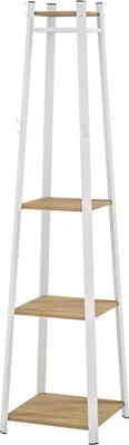 Produktbild von Kleiderständer, Trapez-Design, dreistufig, 8 Doppelhaken, Stahll, Weiß+Eiche