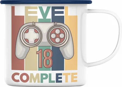 Produktbild von TRENDATION 18. Geburtstag Emaille Tasse Jungen Jungs Geschenk 18er Geschenkidee 18 Sohn Gamer (Blau)