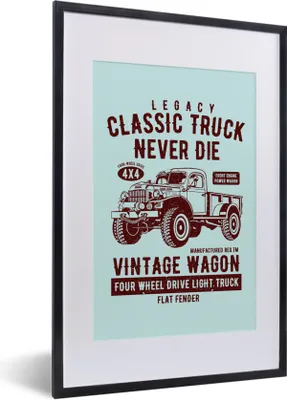 Produktbild von MuchoWow® MuchoWow® Gerahmtes Poster Mancave - Auto - Retro - Blau 40x60 cm - Poster mit zchwarzem Bilderrahmen - Poster in Rahmen