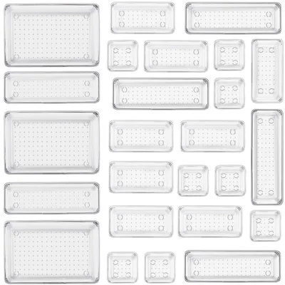 Schubladen-Organizer 25-tlg., transparent, 4 Größen, Anti-Rutsch