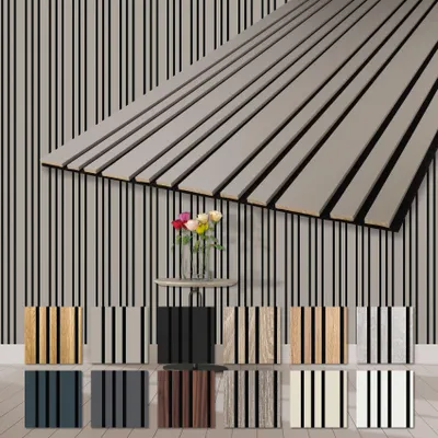Produktbild von HEXIM Akustikpaneele 278x60cm Holz Mila - flexible Holzpaneele Platten Wandpaneele Wanddeko Kombipaneel Wandverkleidung Schalldämmung Akustikfilz grau (1.67m² Sandgrey)