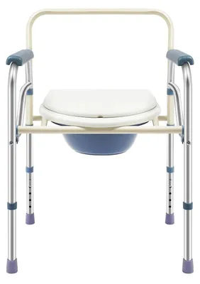Produktbild von Klappbarer Dusch- und Toilettenstuhl - Höhenverstellbar - Gepolstert - Metallrahmen - Freistehend - Weiß