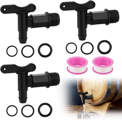 Produktbild von Regenwassertonne Ablasshahn 3/4 Zoll, 3 Stück, Kunststoff Schwarz, Mit Dichtung, Für Tanks und