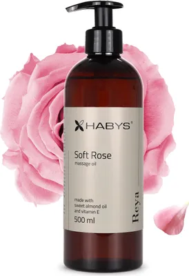 Obrázek produktu pro HABYS REYA | Jemný růžový masážní olej | Vůně růží | Pro masáže | S mandlovým olejem a vitaminem E | 500 ml