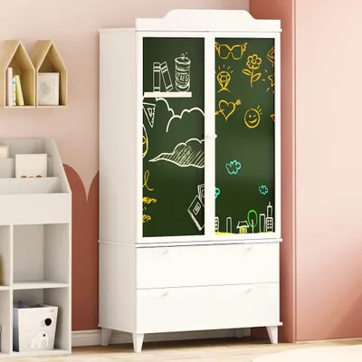 Produktbild von vidaXL Kreidetafel Kleiderschrank mit Tür ROROS Weiß 90 x 45 x 180 cm
