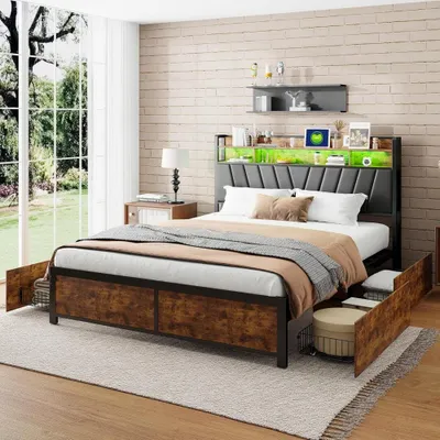 Obrázek produktu pro Postel pro dva – Postel – Lůžko – Postel s úložným prostorem – LED postel – Rozměry 160x200 cm – 4 prostorné zásuvky