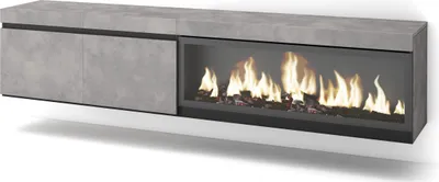 Immagine prodotto di COZY Mobile TV Soggiorno, 208x35x45cm, Per TV fino a 80, Camino elettrico XXL, da appendere, Cemento